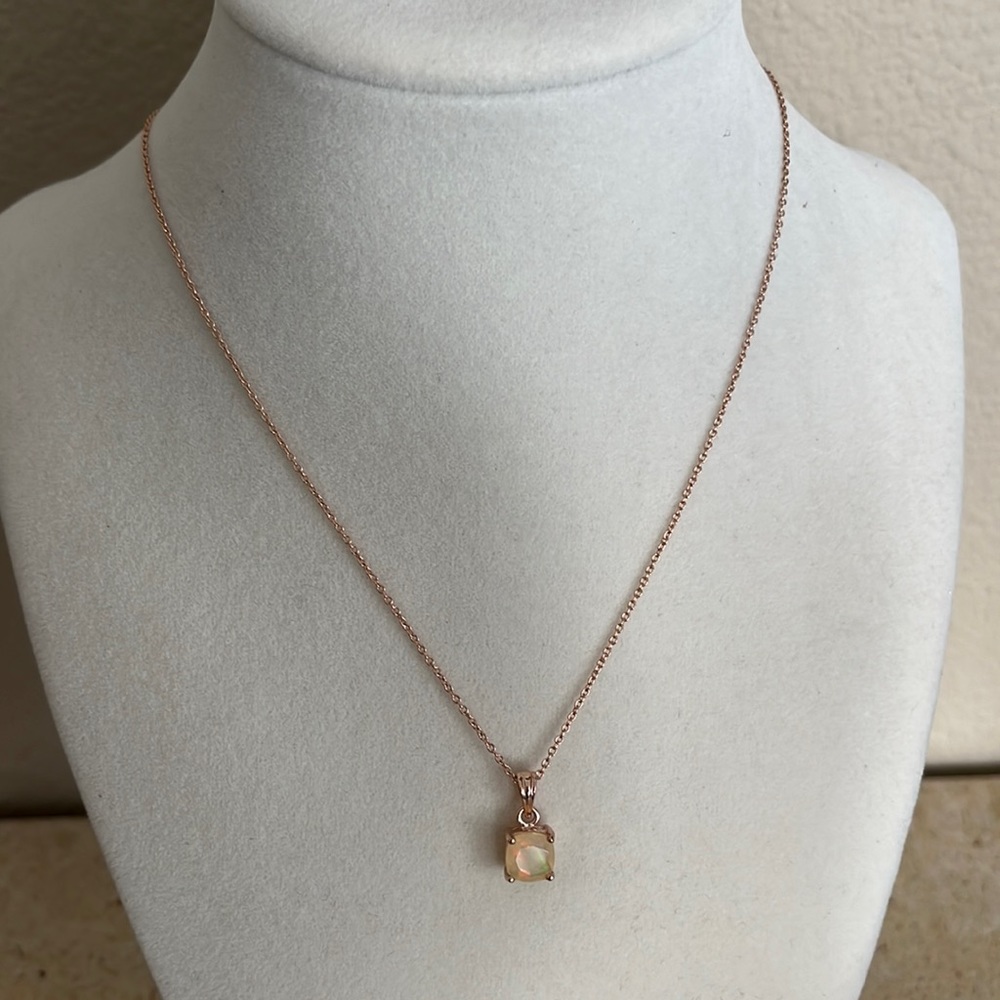 18K Rose Gold Over Silver Ethiopian Opal Solitaire Pendant Necklace